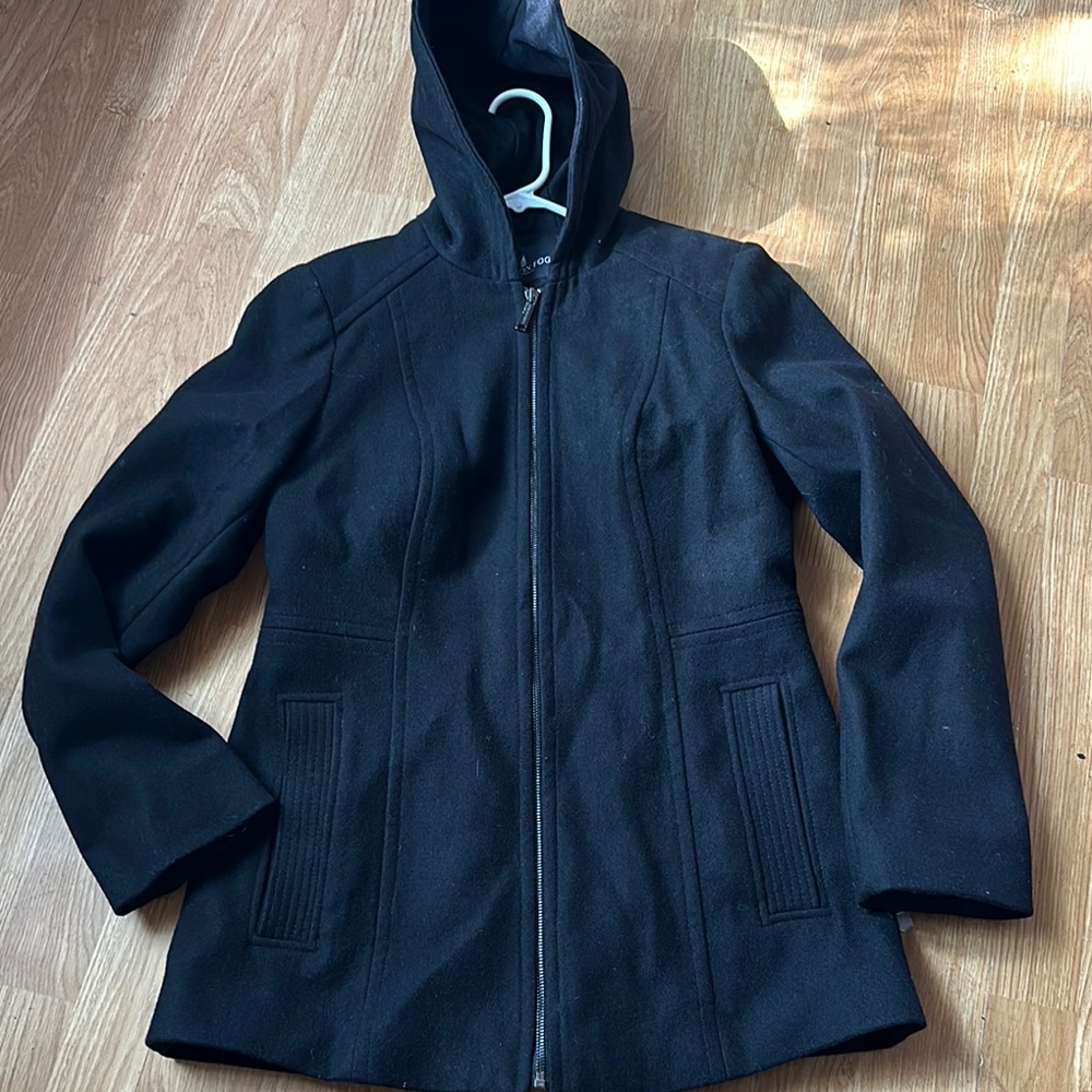 London Fog Black Hooded Wool Blend Coat - Size Small - Picture 3 of 16